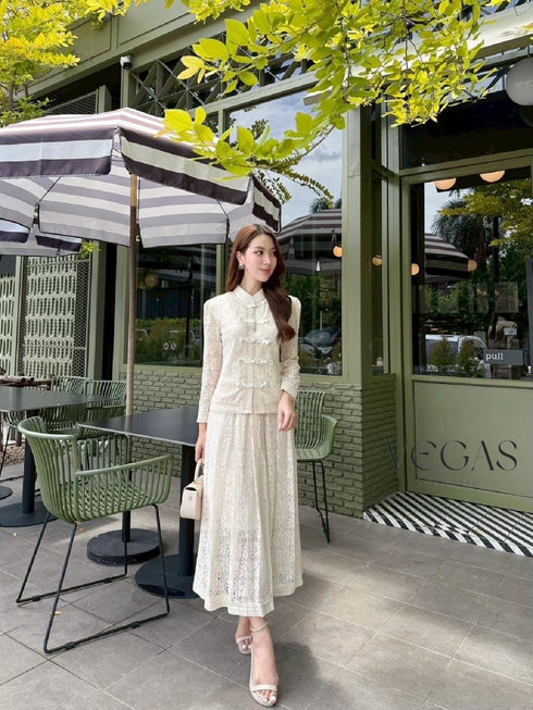 Women Chinese Inspire Tops with Skirts Sets